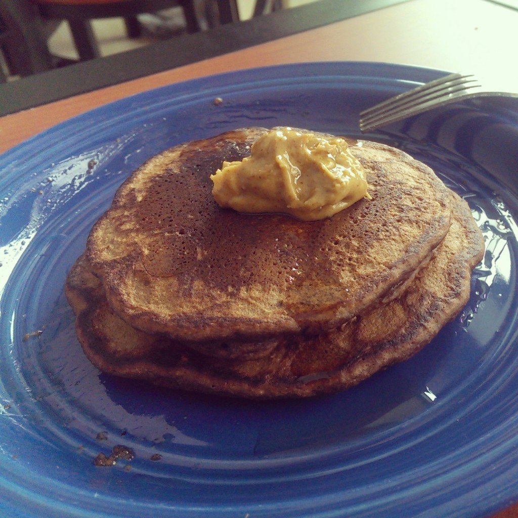 PB oatmeal brownie pancakes