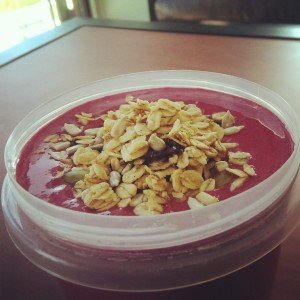 beet veggie smoothie bowl after