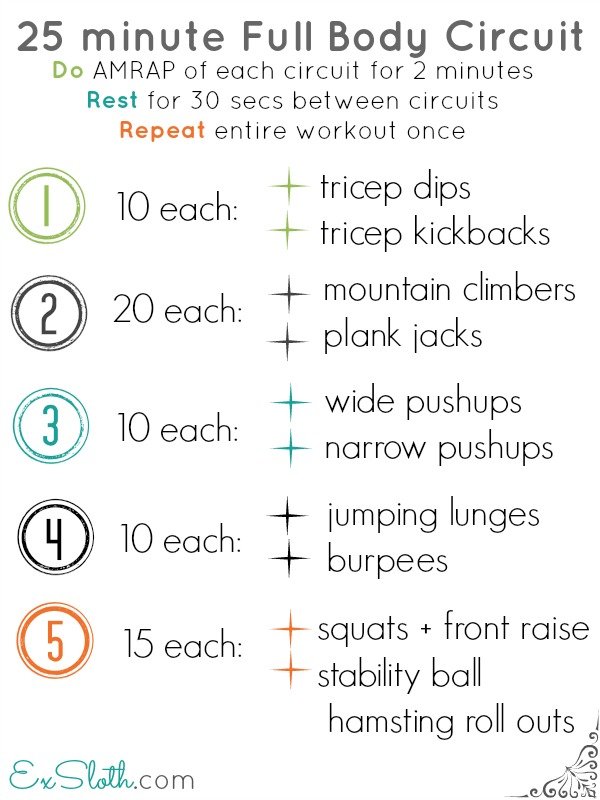 25 min full body circuit workout | ExSloth.com