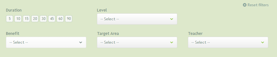 MyYogaWorks Search Filters