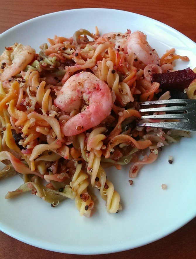 Garlic Shrimp Pasta w/ Roasted Beets #recipe | @ExSloth