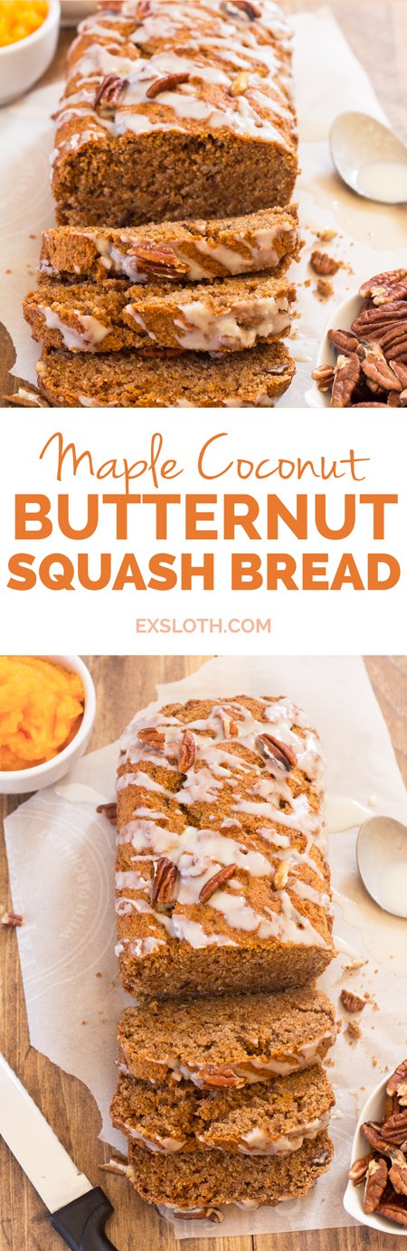 Vegan Maple Coconut Butternut Squash Bread (refined sugar free and made with spelt flour) via @ExSloth | ExSloth.com