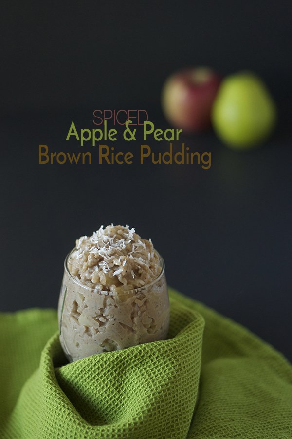 This Spiced Apple & Pear Brown Rice Pudding is vegan, gluten free, and free of refined sugars and is perfect for warming up on cold fall days @ExSloth | ExSloth.com