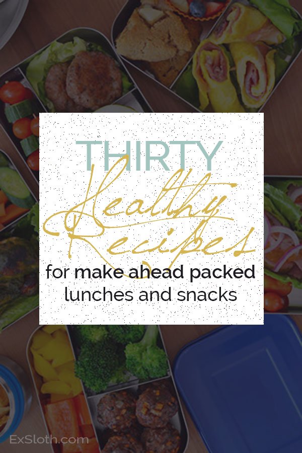Don't let your lack of healthy food choices at derail your resolutions. Here are 30 ideas for healthy packed lunches and snacks for a healthier workday via @ExSloth | ExSloth.com #newyear #resolutions #healthyeating