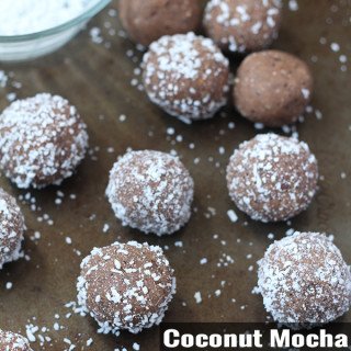These coconut mocha cookie dough balls are rich sweet, slightly salty and also happen to be vegan and gluten free. The perfect egg-free alternative to regular cookie dough @ExSloth