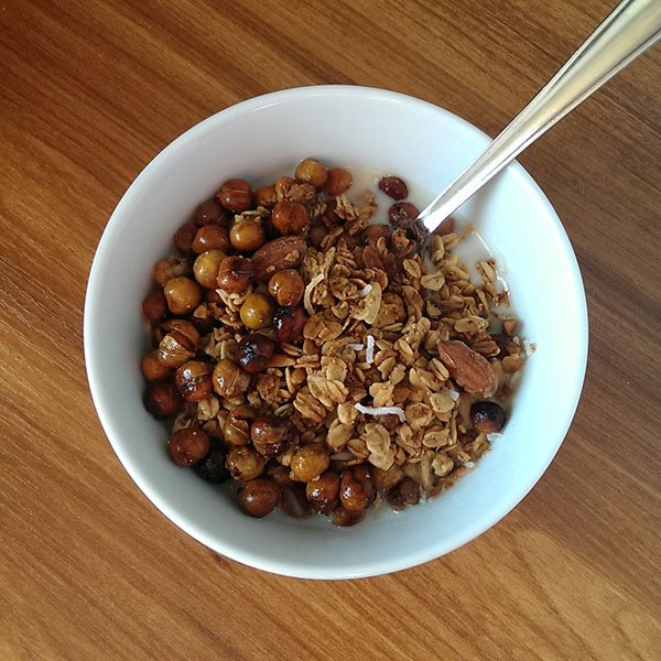 Coconut Almond Granola and Honey Roasted Chickpeas with Milk