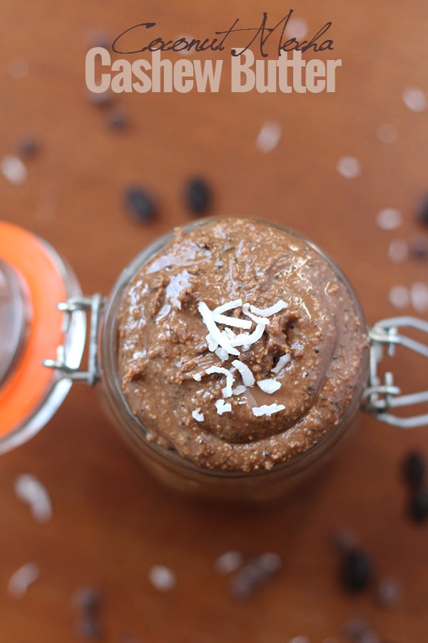 This coconut mocha cashew butter is creamy, salty-sweet, full of delicious mocha flavour and - best of all - ready in under 20 minutes @ExSloth.com #vegan