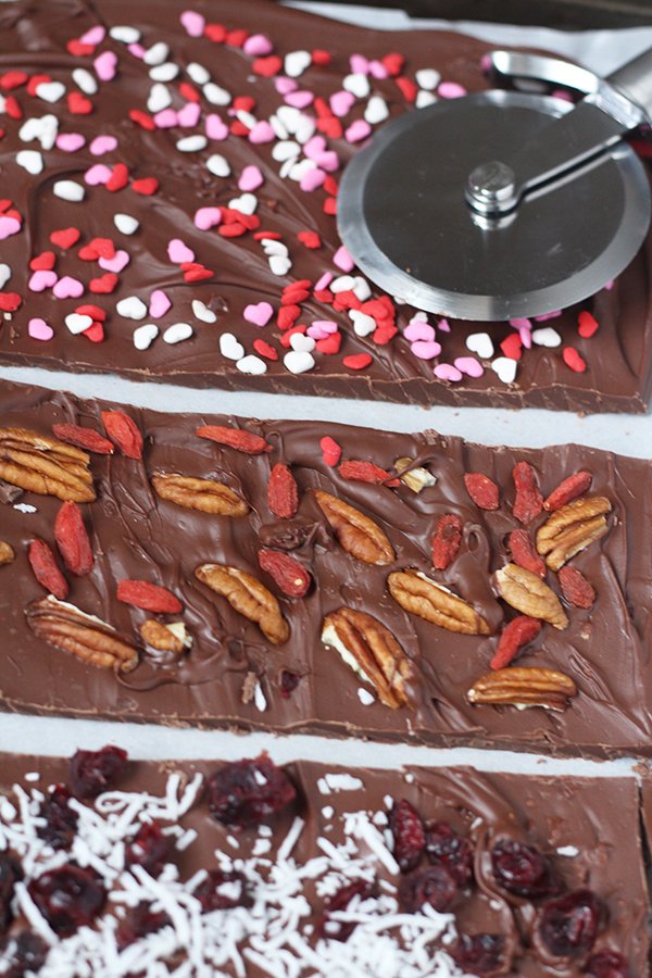 Skip the store bought candies this year and celebrate Valentine's Day a little healthier with this simple, customizable Dairy-Free Chocolate Bark recipe @ExSloth | ExSloth.com