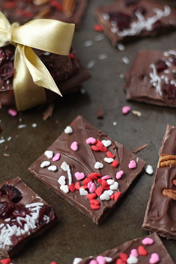 Skip the store bought candies this year and celebrate Valentine's Day a little healthier with this simple, customizable Dairy-Free Chocolate Bark recipe @ExSloth | ExSloth.com