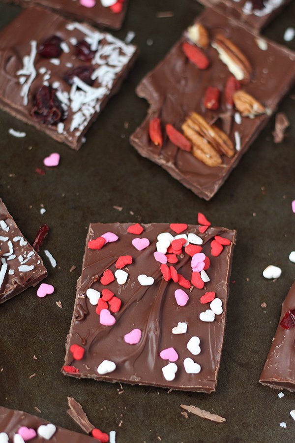 Skip the store bought candies this year and celebrate Valentine's Day a little healthier with this simple, customizable Dairy-Free Chocolate Bark recipe @ExSloth | ExSloth.com