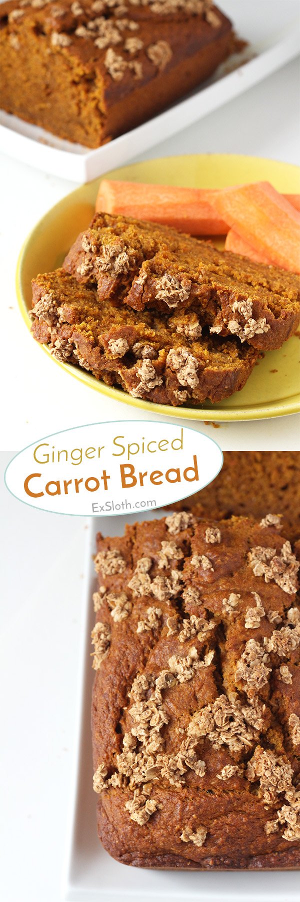 This Ginger-Spiced Carrot bread is hearty, flavourful and has added no refined sugars. Perfect for Easter breakfast or brunch. via @ExSloth | ExSloth.com