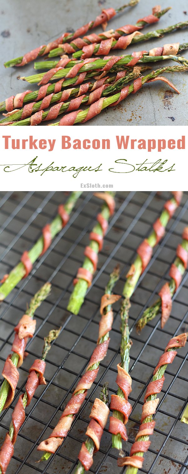 These turkey bacon wrapped asparagus stalks are simultaneously crunchy and tender, salty and sweet and only take 20 minutes in the oven via @ExSloth | ExSloth.com