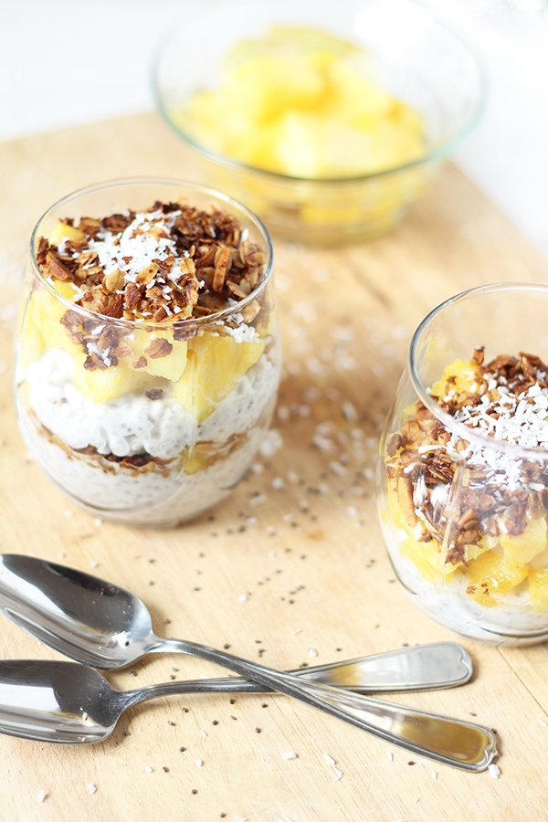 Vegan, Gluten Free Pina Colada Parfait with chia seed coconut milk 'yogurt' via @ExSloth | ExSloth.com
