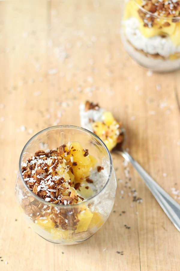 Vegan, Gluten Free Pina Colada Parfait with chia seed coconut milk 'yogurt' via @ExSloth | ExSloth.com
