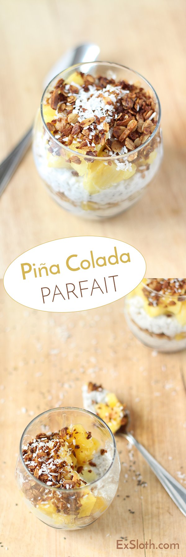 Vegan, Gluten Free Pina Colada Parfait with chia seed coconut milk 'yogurt' via @ExSloth | ExSloth.com