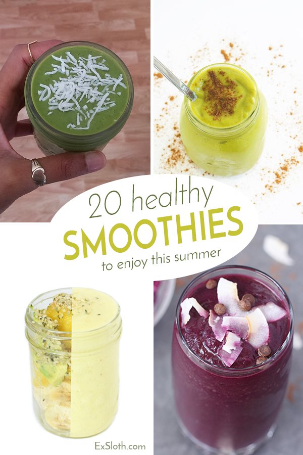 20 Delicious Healthy Smoothie Recipes for quick and easy breakfasts this summer via @ExSloth | ExSloth.com
