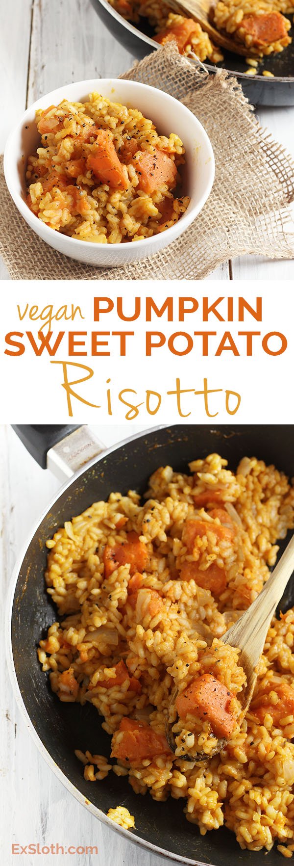 Vegan Pumpkin Sweet Potato Risotto via @ExSloth | ExSloth.com