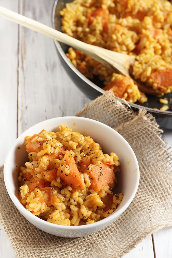 Vegan Pumpkin Sweet Potato Risotto via @ExSloth | ExSloth.com