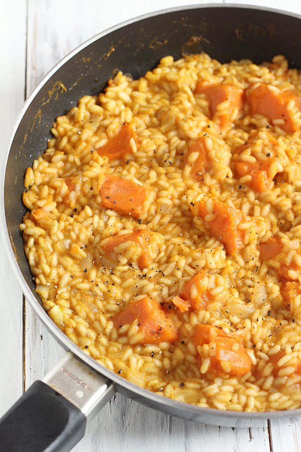 Vegan Pumpkin Sweet Potato Risotto via @ExSloth | ExSloth.com