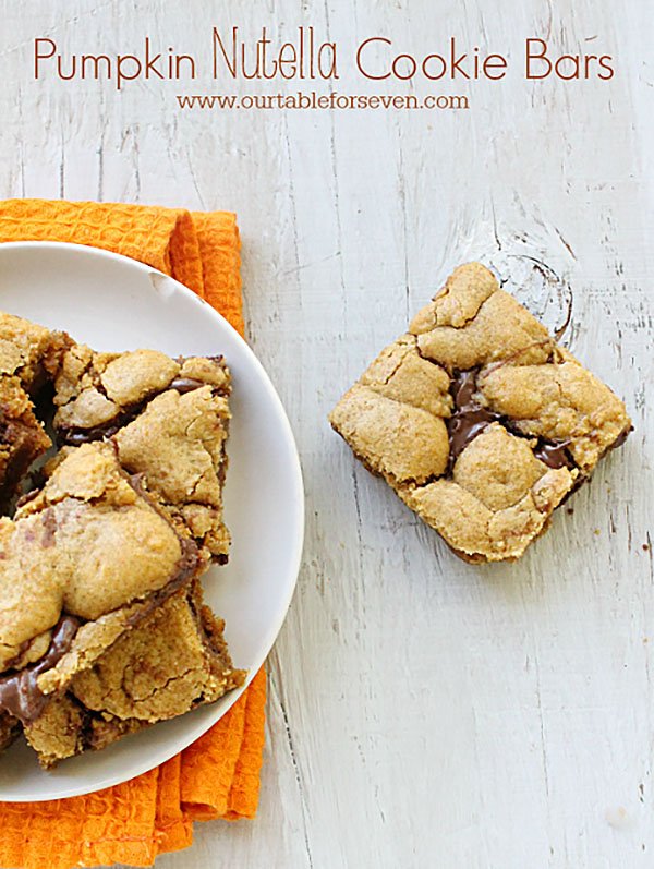 Pumpkin Nutella Cookie Bars via @tableforseven @ExSloth | Exsloth.com