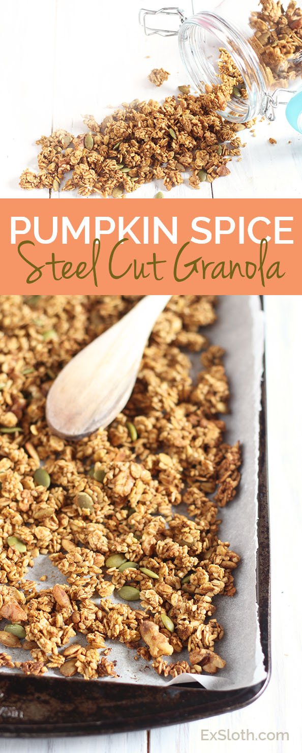 Vegan, gluten free pumpkin spice steel cut granola via @ExSloth | ExSloth.com