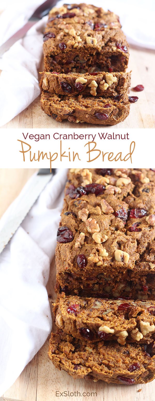 vegan cranberry walnut pumpkin bread via @ExSloth | ExSloth.com