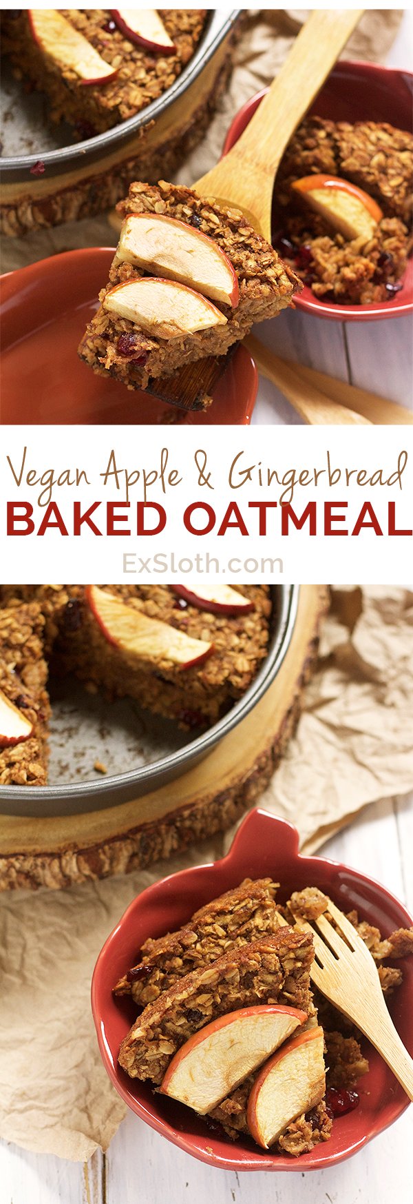 Refined sugar free, dairy free, gluten free, Vegan Apple and Gingerbread Baked Oatmeal via @ExSloth | ExSloth.com