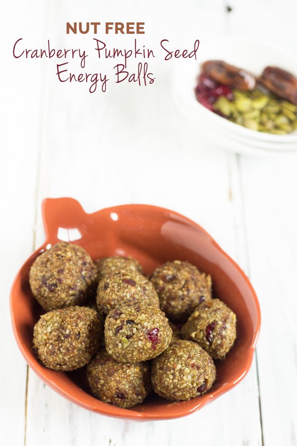 Vegan, Gluten Free & Nut Free Cranberry Pumpkin Seed Energy Balls via @ExSloth | ExSloth.com