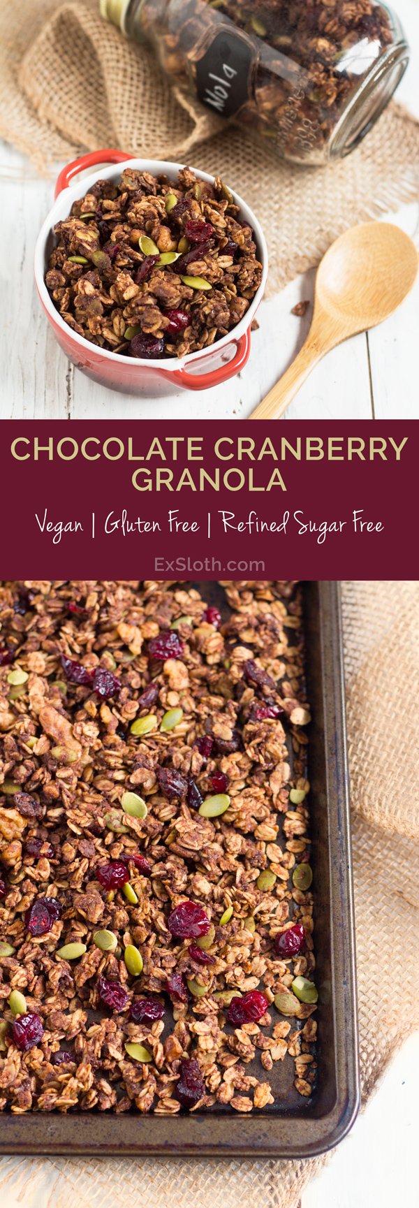 Healthy, Vegan Chocolate Cranberry Granola Recipe via @ExSloth | ExSloth.com