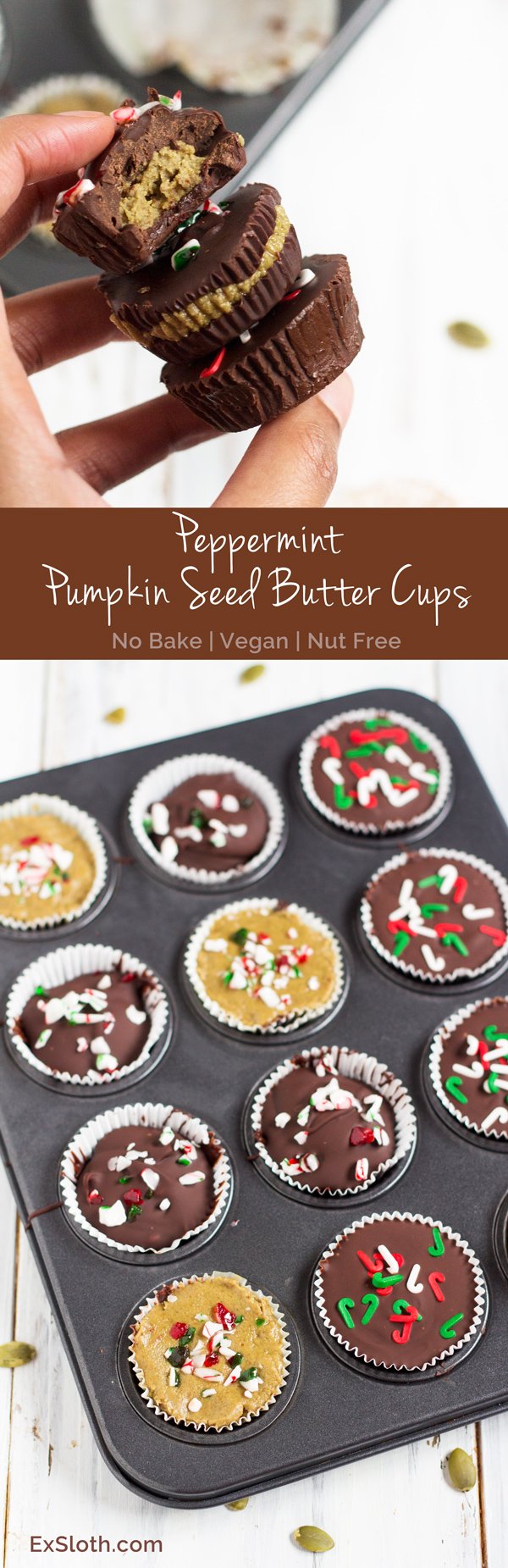 Peppermint Pumpkin Seed Butter Cups via @ExSloth | ExSloth.com