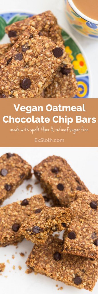 Vegan Oatmeal Chocolate Chip Bars via @ExSloth | ExSloth.com