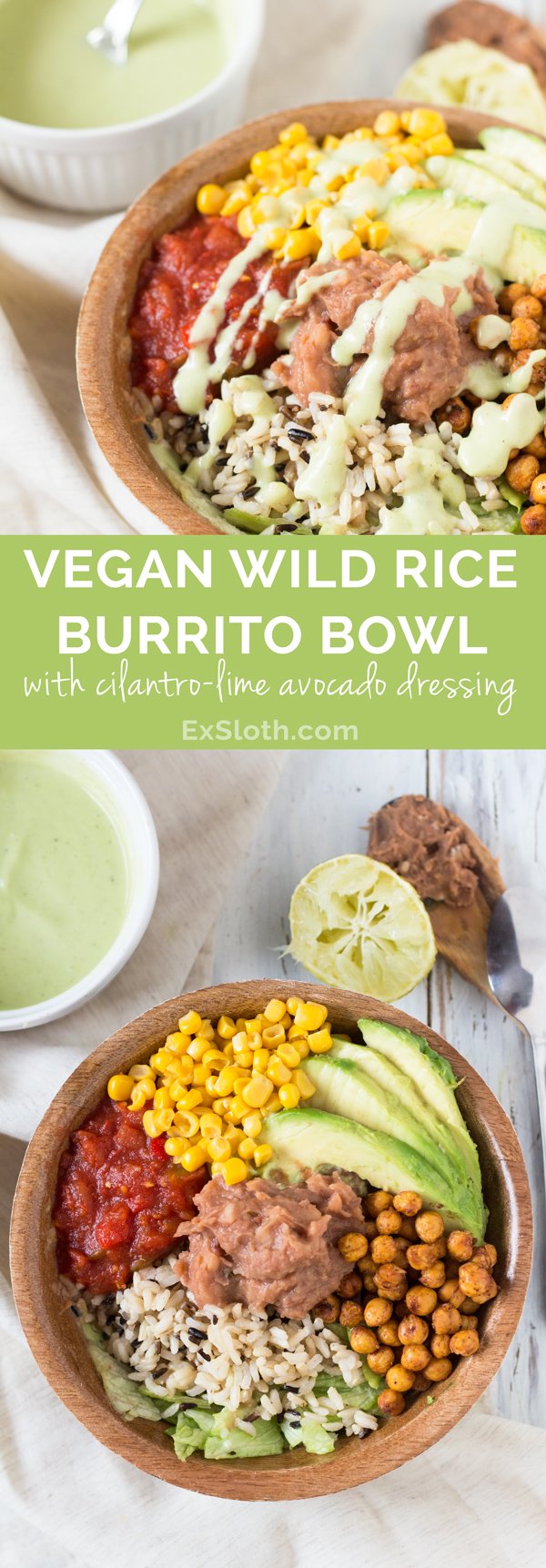 Vegan Wild Rice Burrito Bowl with Cilantro-Lime Avocado Dressing via @ExSloth | ExSloth.com