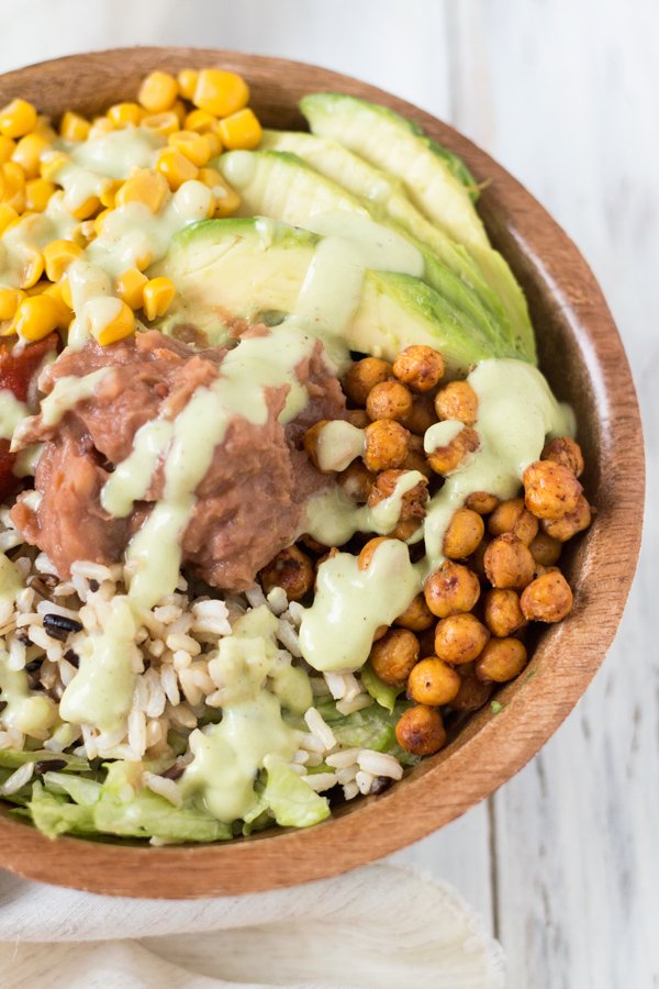 Vegan Wild Rice Burrito Bowl with Cilantro-Lime Avocado Dressing via @ExSloth | ExSloth.com