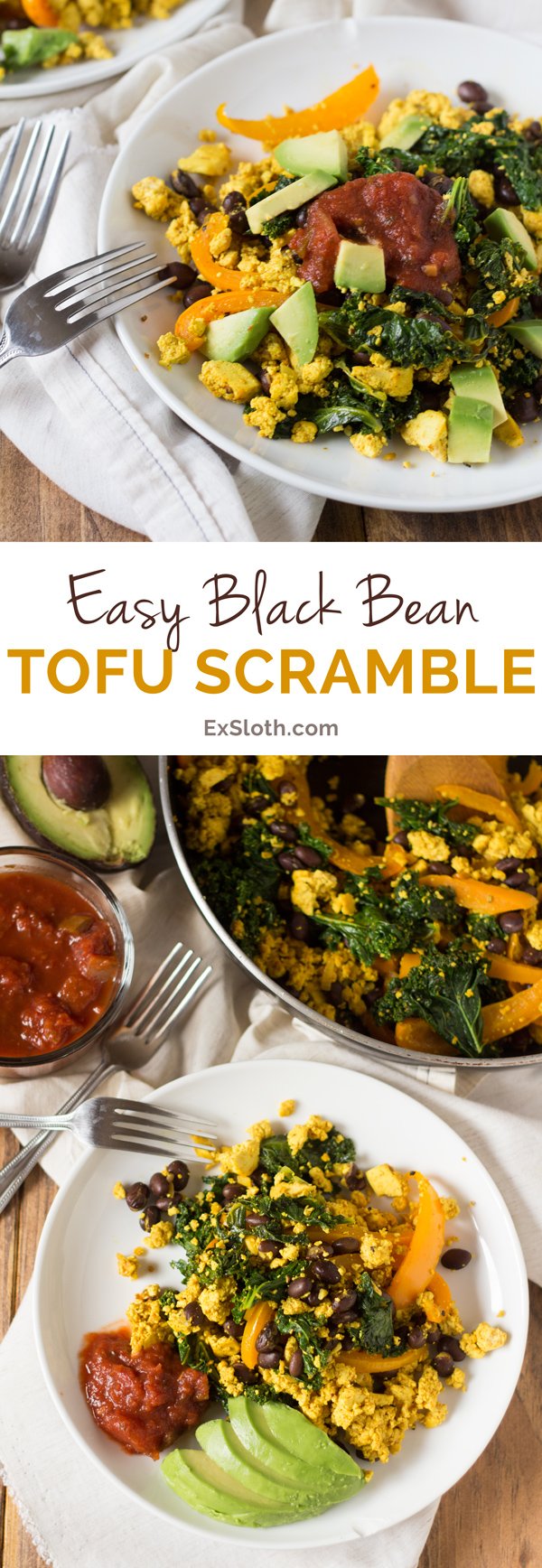 This Easy Black Bean Tofu Scramble is easy to make and filled with plant-based protein. The perfect vegan alternative to scrambled eggs via @Exsloth | ExSloth.com
