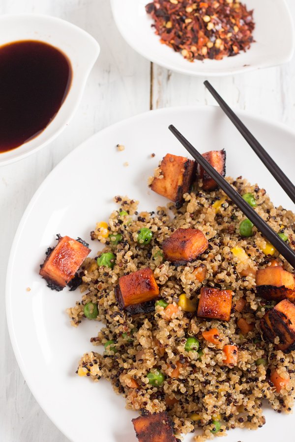 Vegan Fried Quinoa with BBQ Sriracha Tofu via @ExSloth | ExSloth.com