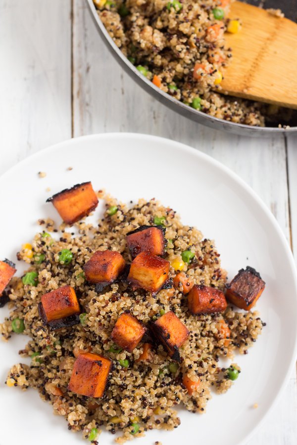 Vegan Fried Quinoa with BBQ Sriracha Tofu via @ExSloth | ExSloth.com