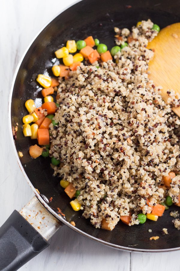 Vegan Fried Quinoa with BBQ Sriracha Tofu via @ExSloth | ExSloth.com