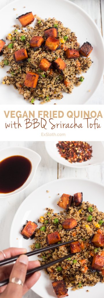 Vegan Fried Quinoa with BBQ Sriracha Tofu via @ExSloth | ExSloth.com