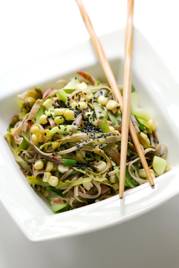  Shaved Purple Asparagus and Asian Veggie Soba Noodles via Strength & Sunshine