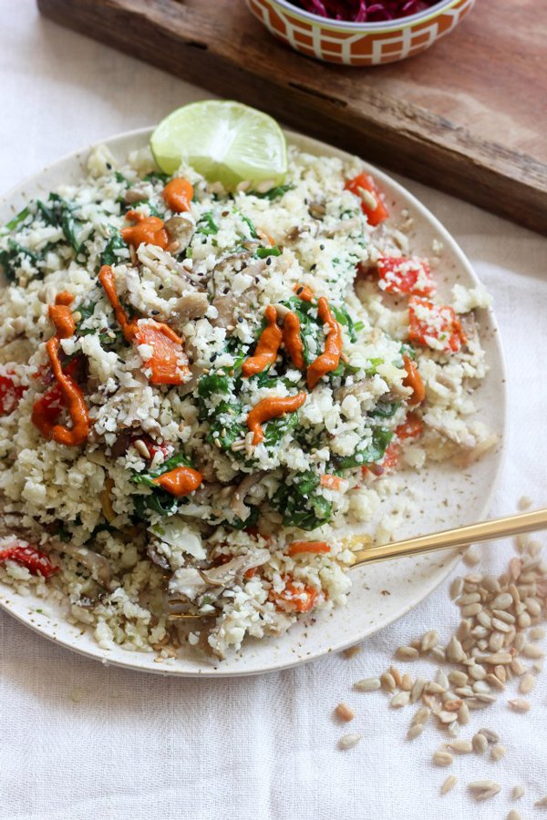 Easy Cauliflower Rice and Greens via Apollo and Luna