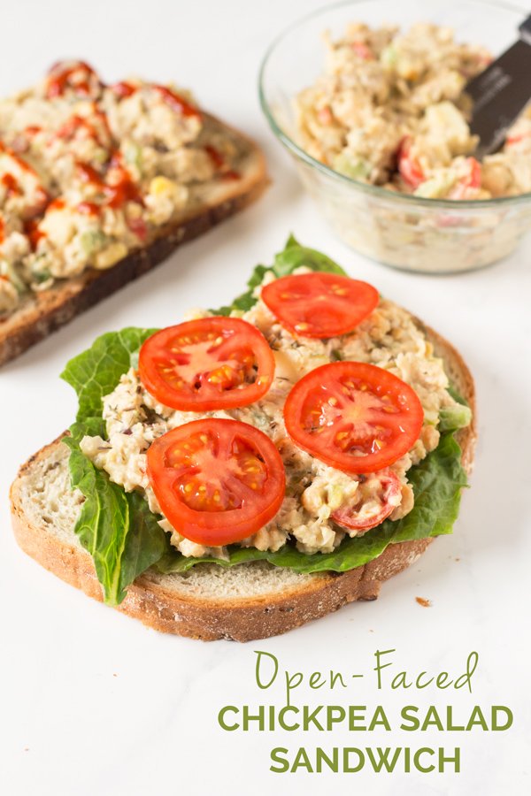 Easy Open-Faced Vegan Chickpea Salad Sandwich for Recipe ReDux via @ExSloth | ExSloth.com