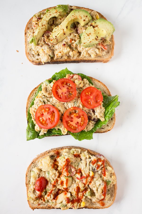 Easy Vegan Open-Faced Chickpea Salad Sandwich for Recipe ReDux via @ExSloth | ExSloth.com