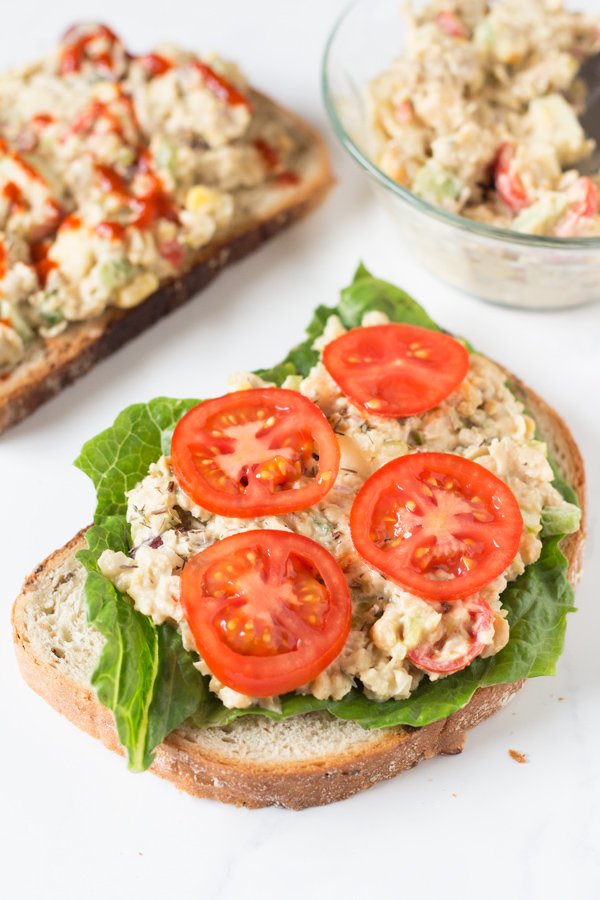 Easy Vegan Open-Faced Chickpea Salad Sandwich for Recipe ReDux via @ExSloth | ExSloth.com