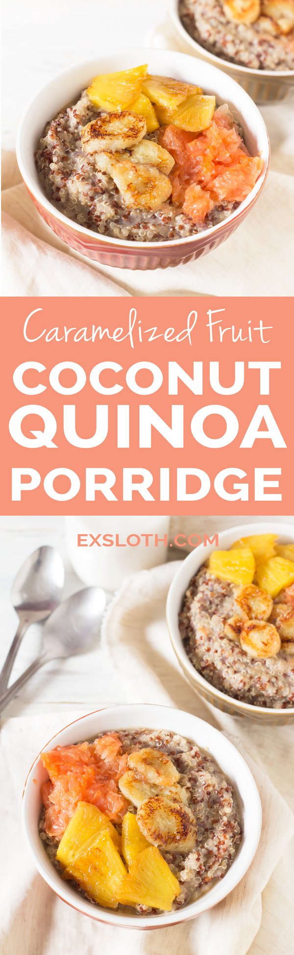 Easy Gluten-Free Vegan Caramelized Fruit Coconut Quinoa Porridge via @ExSloth | ExSloth.com