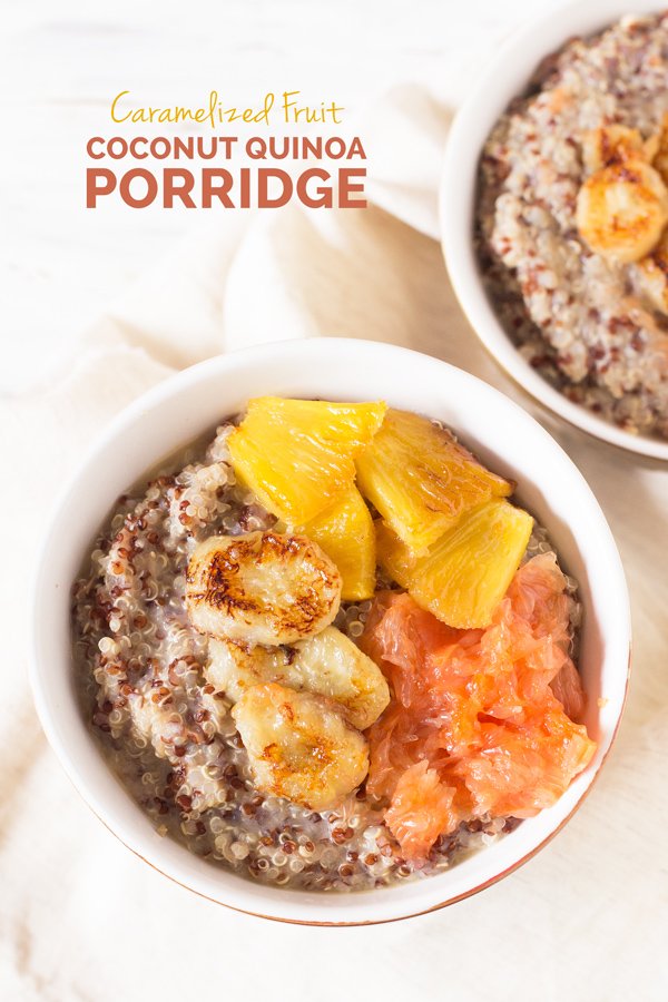 Easy Gluten-Free Vegan Caramelized Fruit Coconut Quinoa Porridge via @ExSloth | ExSloth.com