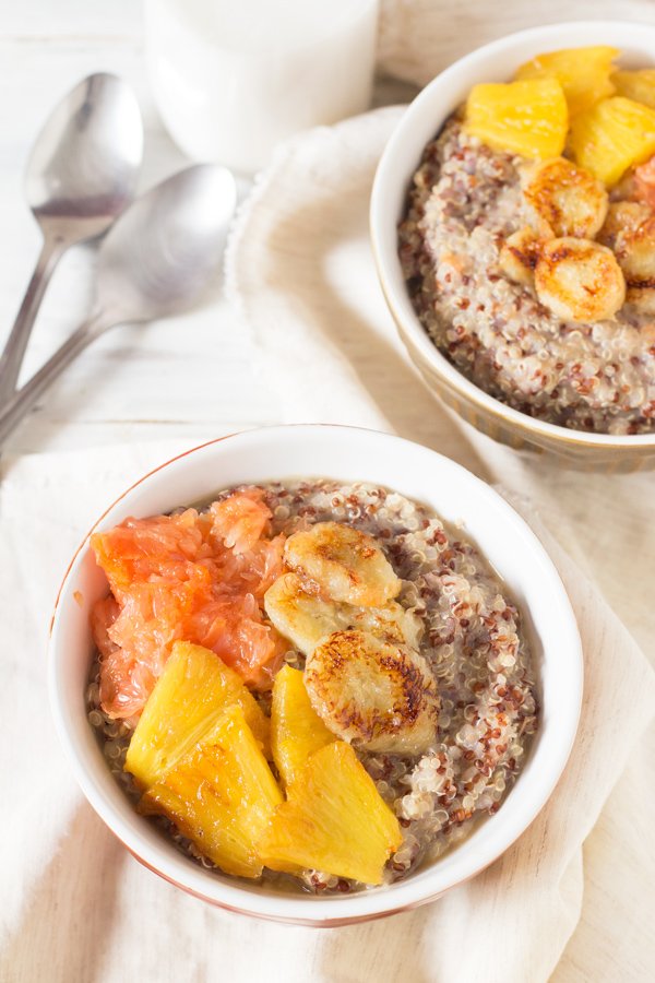 Easy Gluten-Free Vegan Caramelized Fruit Coconut Quinoa Porridge via @ExSloth | ExSloth.com