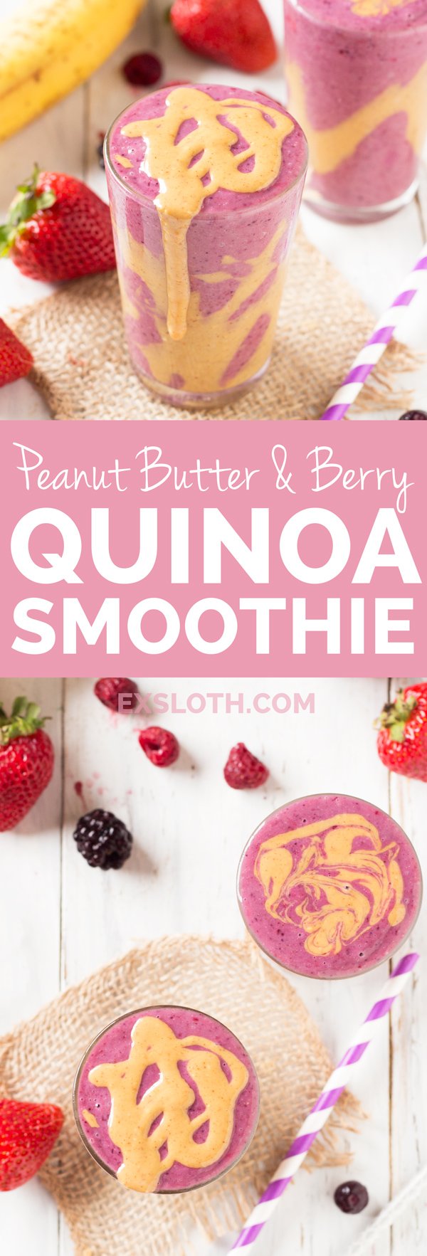 Peanut Butter and Berry Quinoa Smoothie via @ExSloth | ExSloth.com