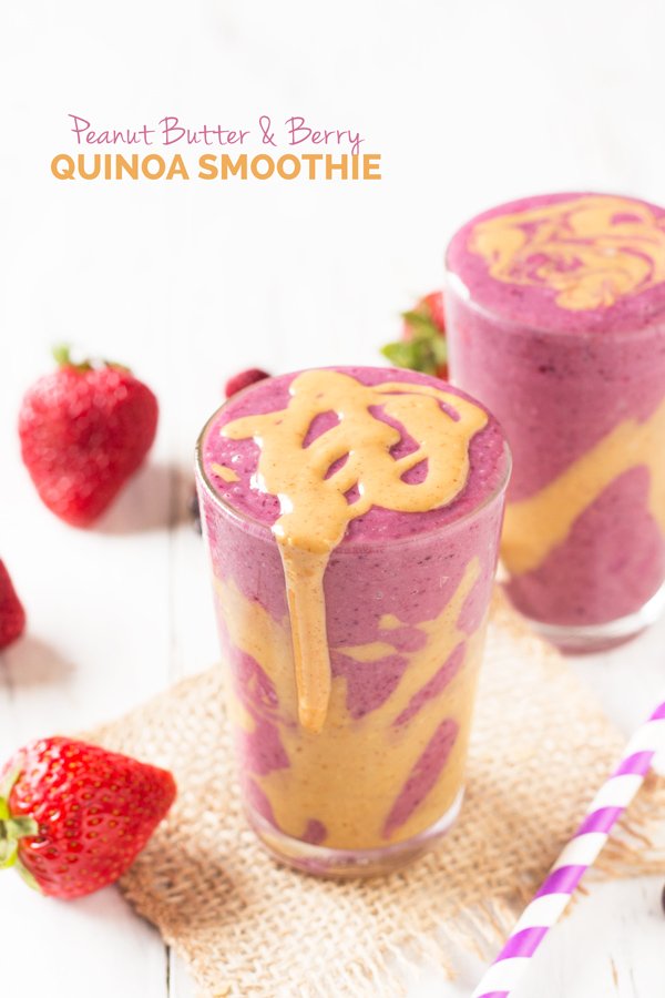 Peanut Butter and Berry Quinoa Smoothie via @ExSloth | ExSloth.com