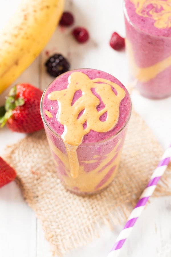 Peanut Butter and Berry Quinoa Smoothie via @ExSloth | ExSloth.com