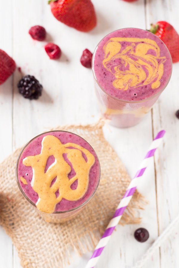 Peanut Butter and Berry Quinoa Smoothie via @ExSloth | ExSloth.com